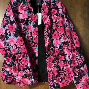 Emily Wonder Floral Pink & Black Button-Front Women's Jacket